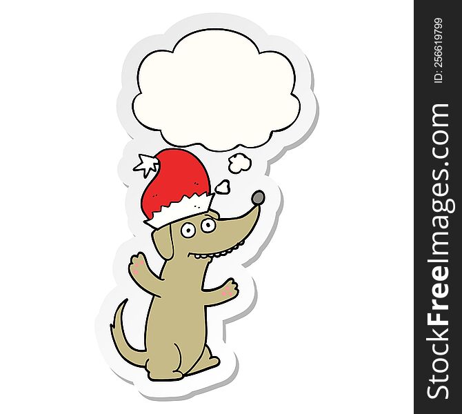 cute christmas cartoon dog with thought bubble as a printed sticker