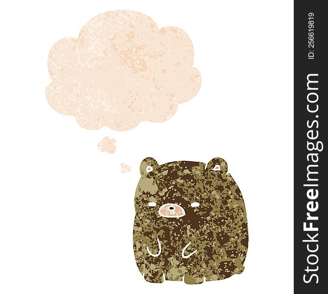 Cartoon Sad Bear And Thought Bubble In Retro Textured Style