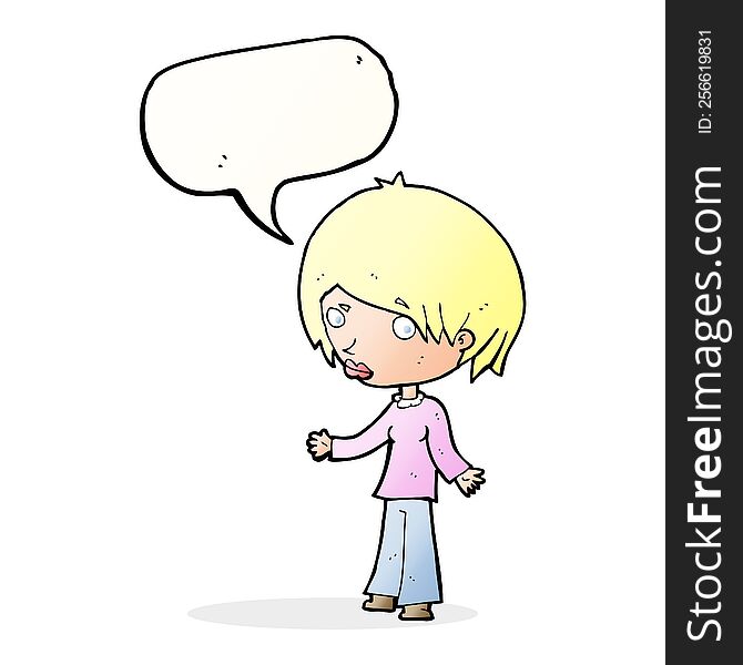 cartoon confused woman with speech bubble