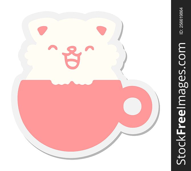 cute little cat in coffee cup sticker
