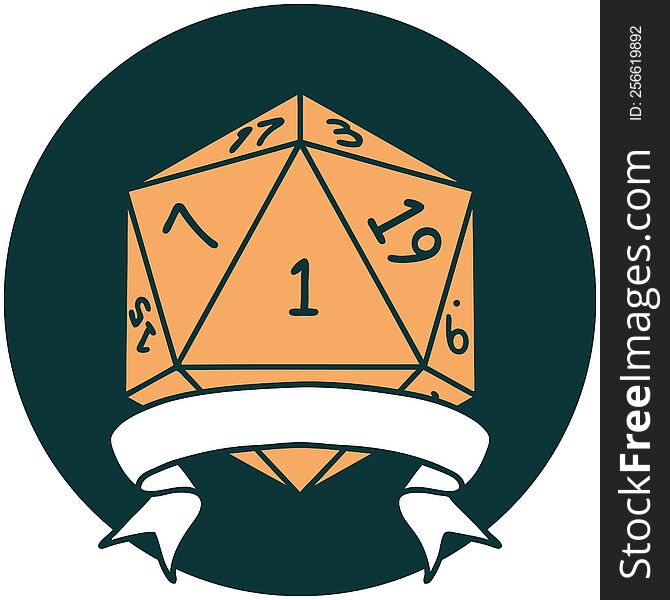 icon of natural one d20 dice roll. icon of natural one d20 dice roll
