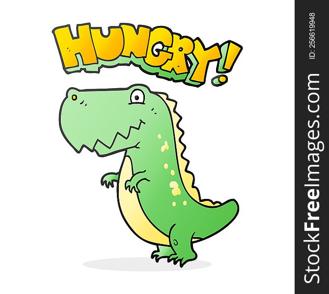 freehand drawn cartoon hungry dinosaur