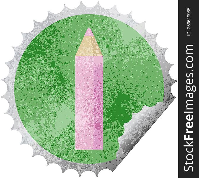pink coloring pencil graphic vector illustration round sticker stamp. pink coloring pencil graphic vector illustration round sticker stamp
