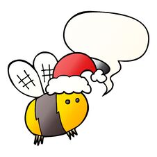 Cute Cartoon Bee Wearing Christmas Hat And Speech Bubble In Smooth Gradient Style Royalty Free Stock Photography Cute Cartoon Bee Wearing Christmas Hat And Speech Bubble In Smooth Gradient Style Royalty Free Stock Photography