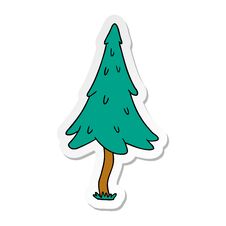 Sticker Cartoon Doodle Of Woodland Pine Trees Stock Image