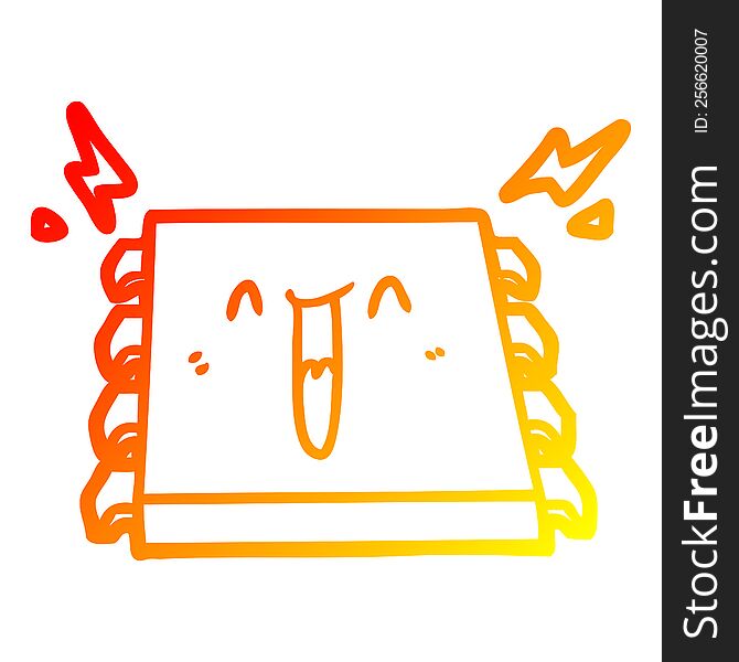 warm gradient line drawing of a happy computer chip cartoon