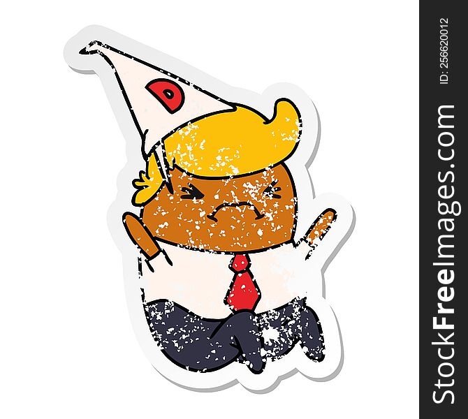 Distressed Sticker Cartoon Kawaii Man In Dunce Hat