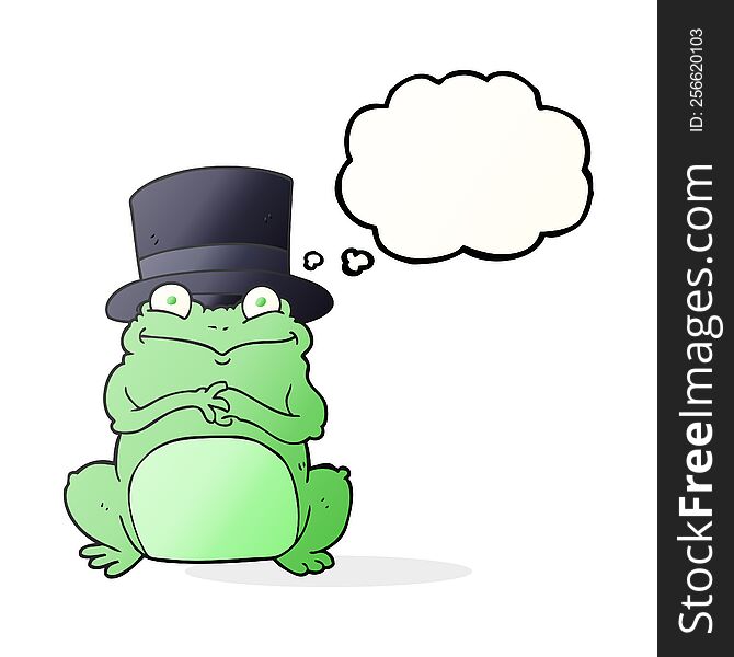 freehand drawn thought bubble cartoon frog in top hat