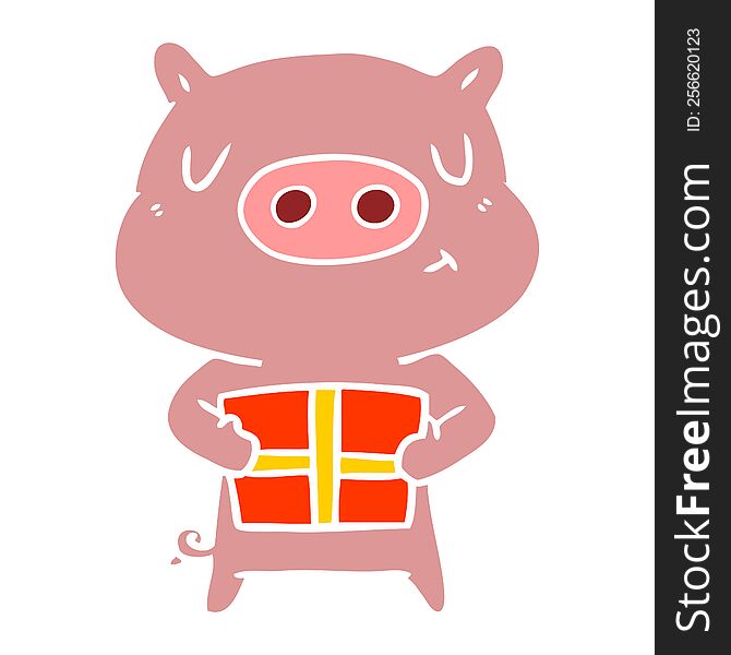 Flat Color Style Cartoon Christmas Pig