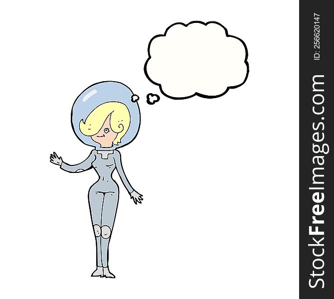 cartoon space woman with thought bubble