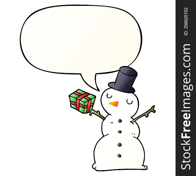 Cartoon Snowman And Speech Bubble In Smooth Gradient Style