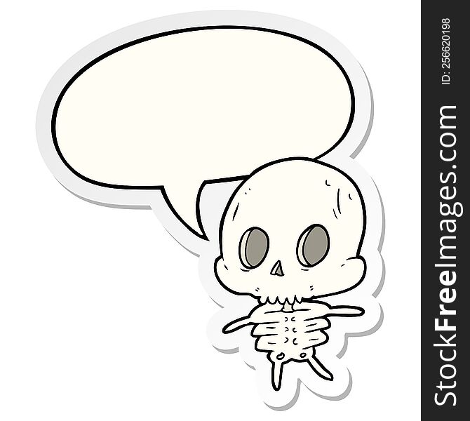 cute cartoon skeleton with speech bubble sticker