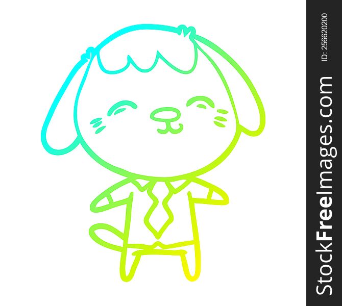 cold gradient line drawing of a happy cartoon office worker dog
