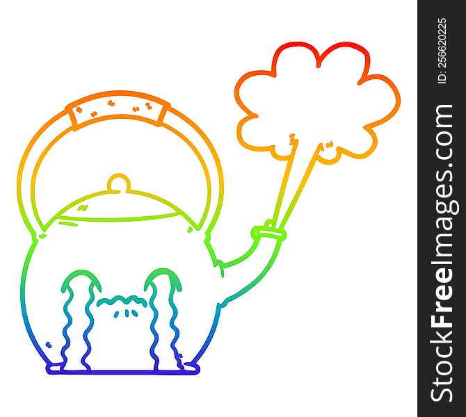 rainbow gradient line drawing of a cartoon boiling kettle
