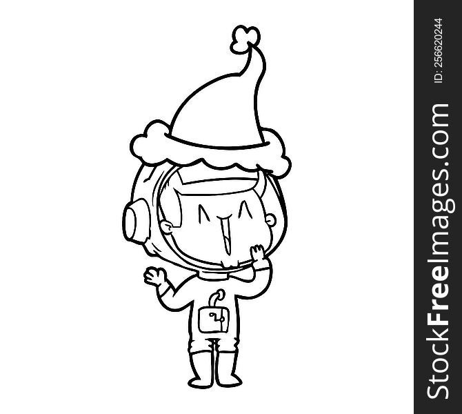 Laughing Line Drawing Of A Astronaut Wearing Santa Hat