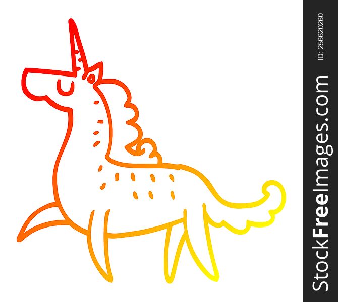 warm gradient line drawing of a cartoon magical unicorn