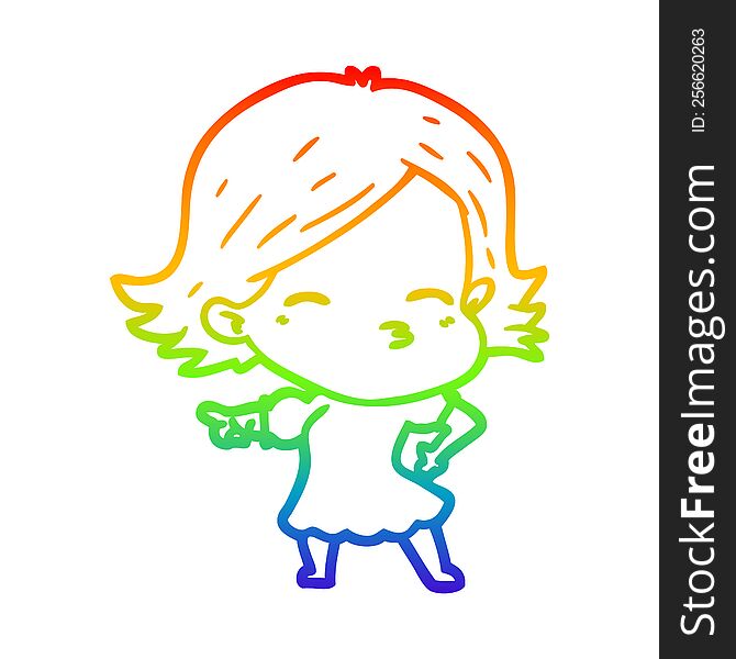 Rainbow Gradient Line Drawing Cartoon Woman Pointing