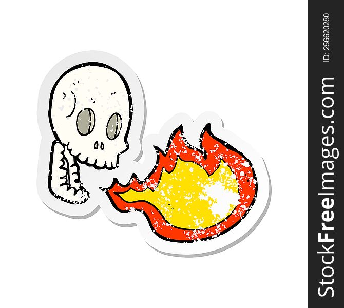 Retro Distressed Sticker Of A Cartoon Fire Breathing Skull