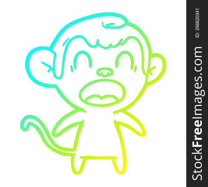 cold gradient line drawing of a shouting cartoon monkey