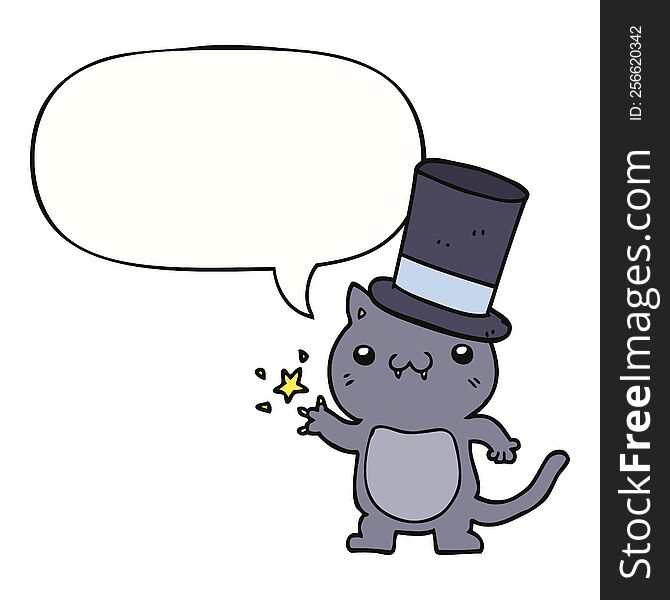 Cartoon Cat Wearing Top Hat And Speech Bubble