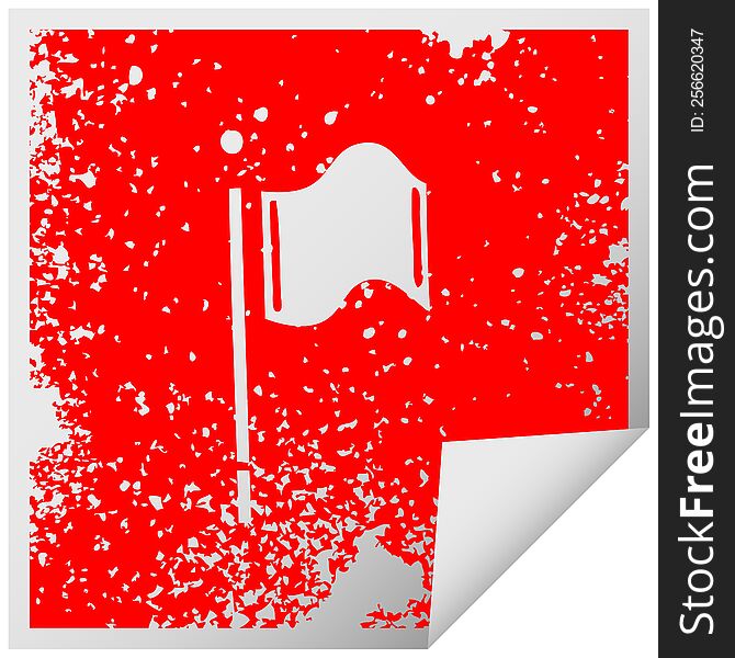 distressed square peeling sticker symbol of a red flag