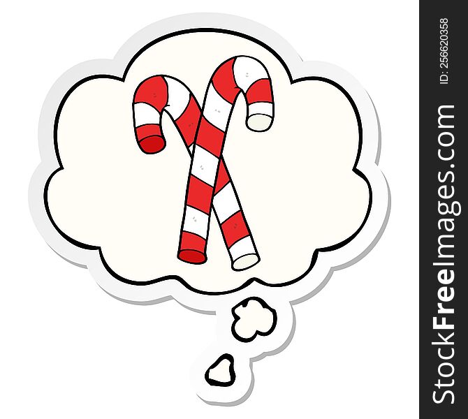 cartoon candy canes with thought bubble as a printed sticker