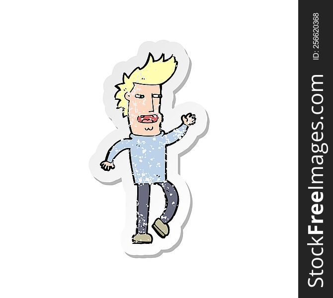 retro distressed sticker of a cartoon loudmouth man