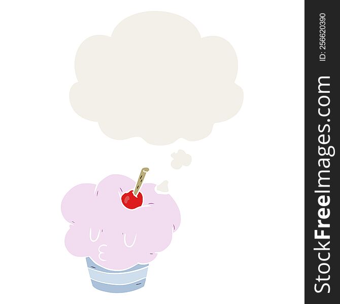 cartoon cupcake with thought bubble in retro style