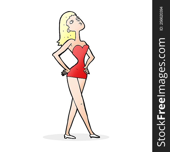 cartoon woman in party dress