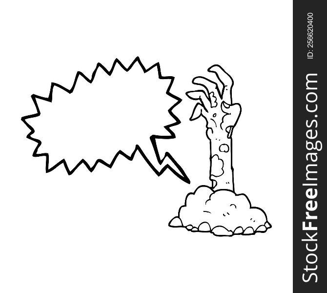 freehand drawn speech bubble cartoon zombie hand rising from ground
