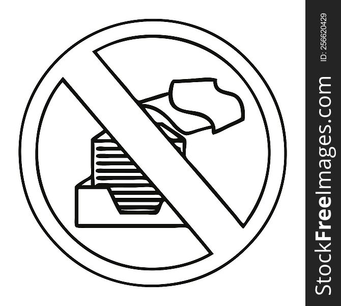 line drawing cartoon of a paper ban sign