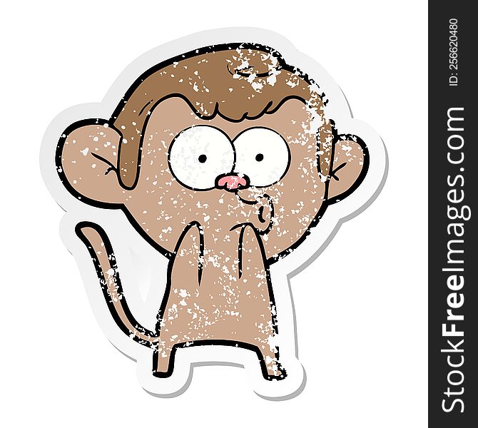 Distressed Sticker Of A Cartoon Surprised Monkey