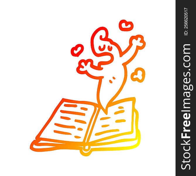 warm gradient line drawing of a cartoon spell book with ghost