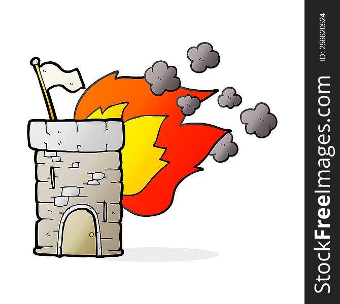 Cartoon Burning Castle Tower