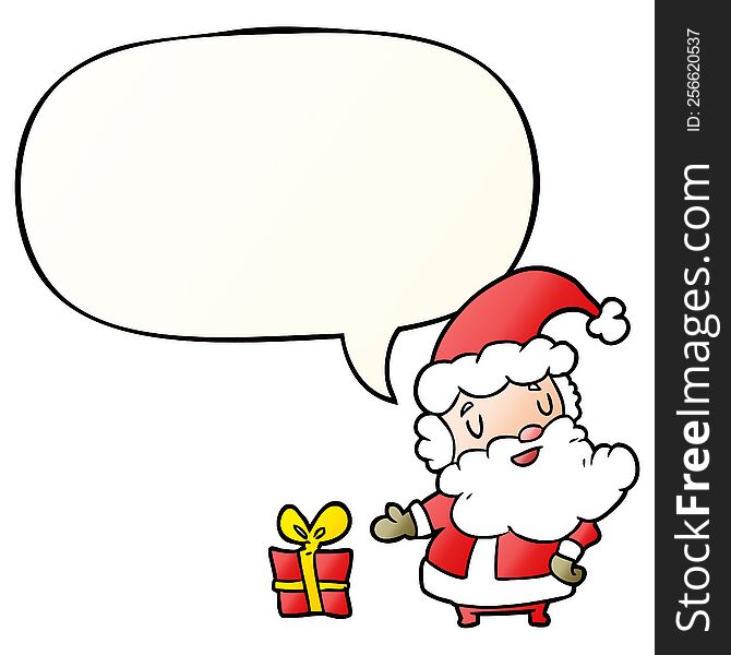Cartoon Santa Claus And Present And Speech Bubble In Smooth Gradient Style