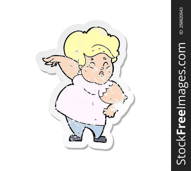 Retro Distressed Sticker Of A Cartoon Happy Overweight Lady