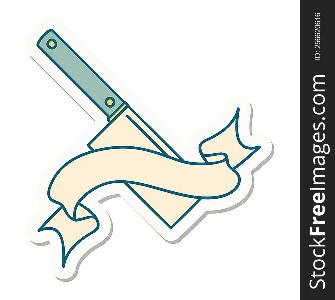 tattoo style sticker with banner of a meat cleaver