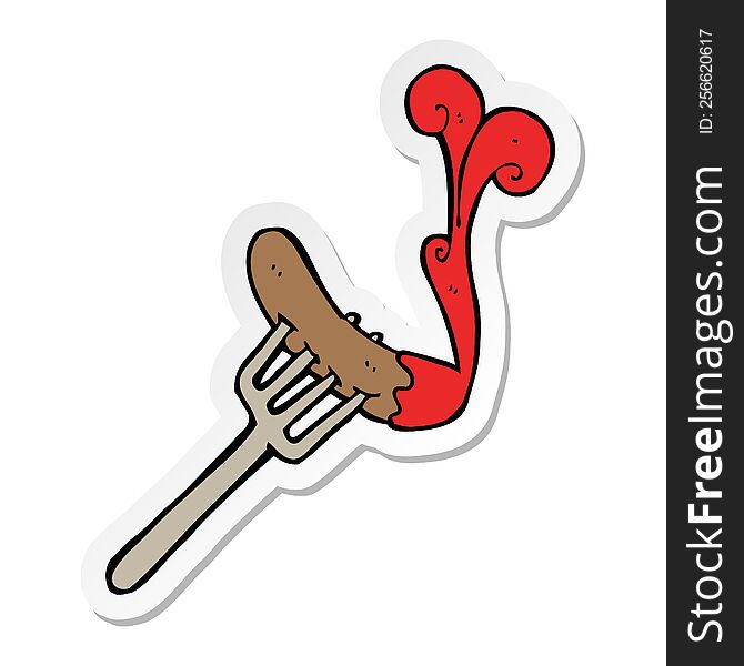 Sticker Of A Cartoon Hotdog And Ketchup