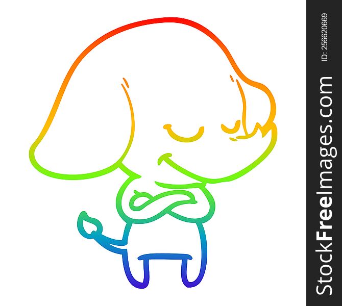 Rainbow Gradient Line Drawing Cartoon Smiling Elephant