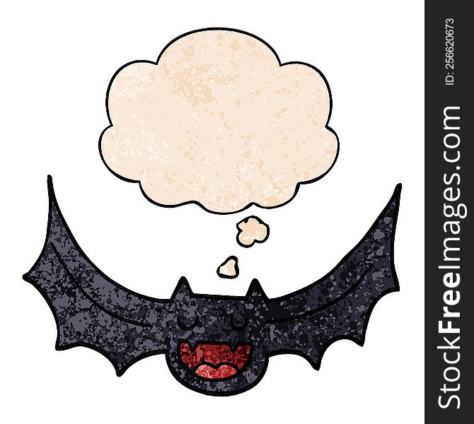 cartoon bat and thought bubble in grunge texture pattern style