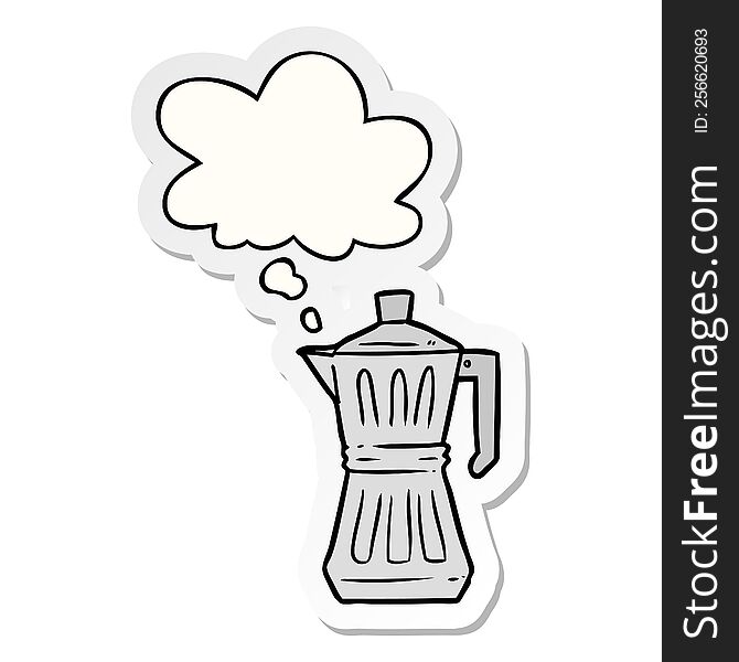 cartoon espresso maker with thought bubble as a printed sticker