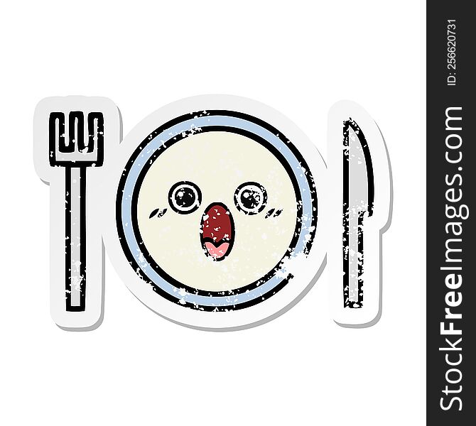 distressed sticker of a cute cartoon dinner plate