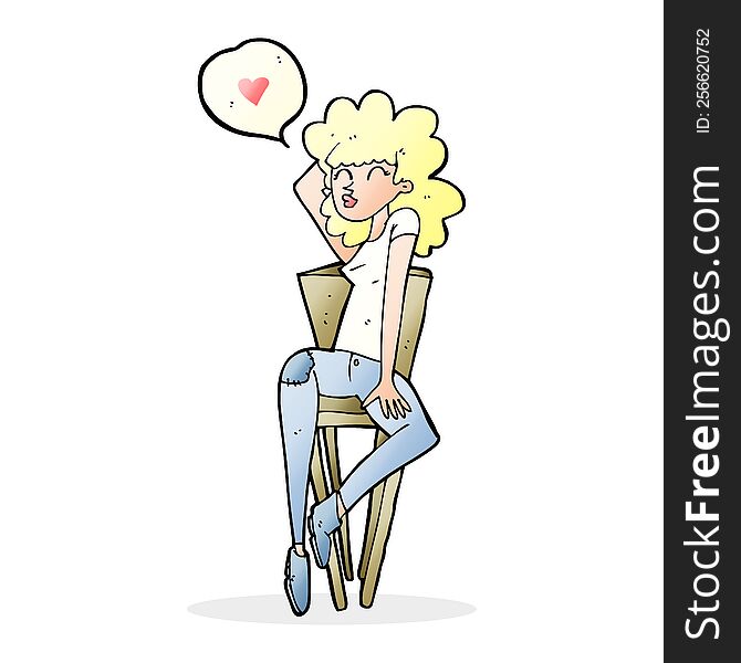 cartoon woman in love posing on chair. cartoon woman in love posing on chair