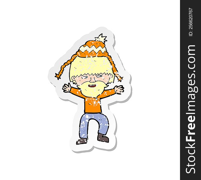 Retro Distressed Sticker Of A Cartoon Hipster Man In Hat
