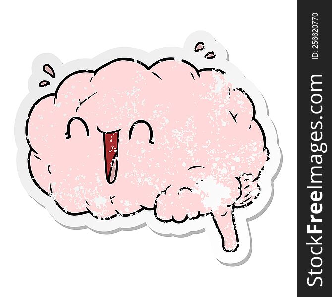 Distressed Sticker Of A Cartoon Brain Laughing