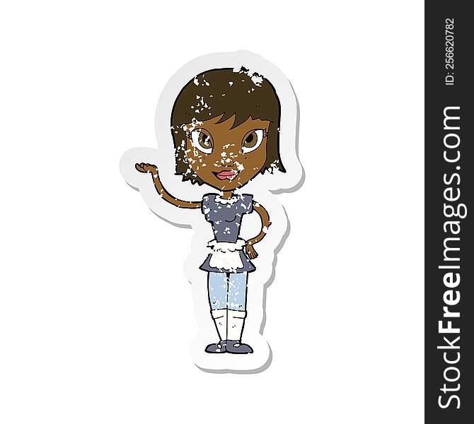 Retro Distressed Sticker Of A Cartoon Maid