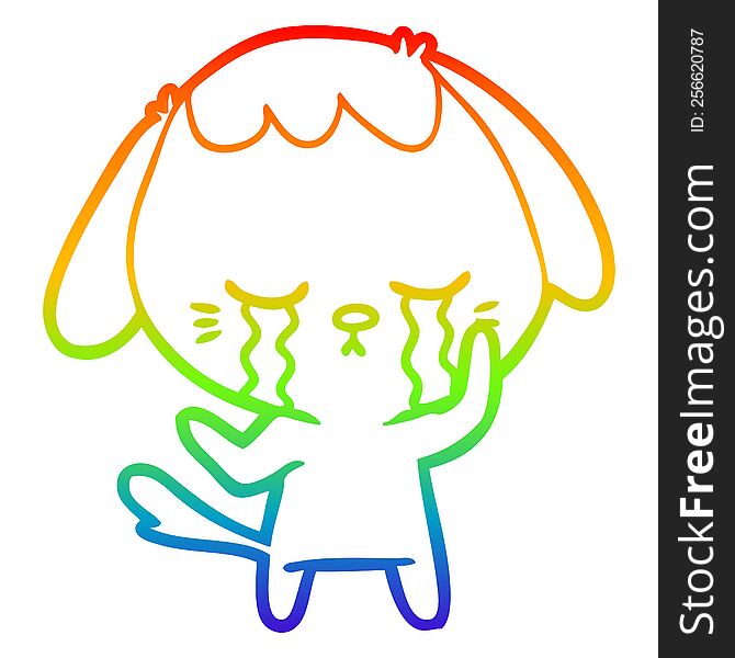 Rainbow Gradient Line Drawing Cute Puppy Crying Cartoon