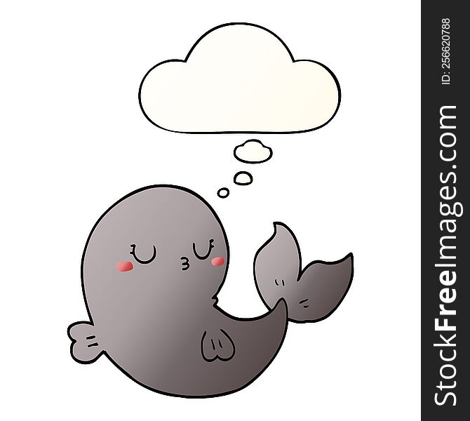 cute cartoon whale with thought bubble in smooth gradient style