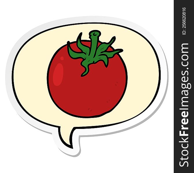 cartoon fresh tomato with speech bubble sticker