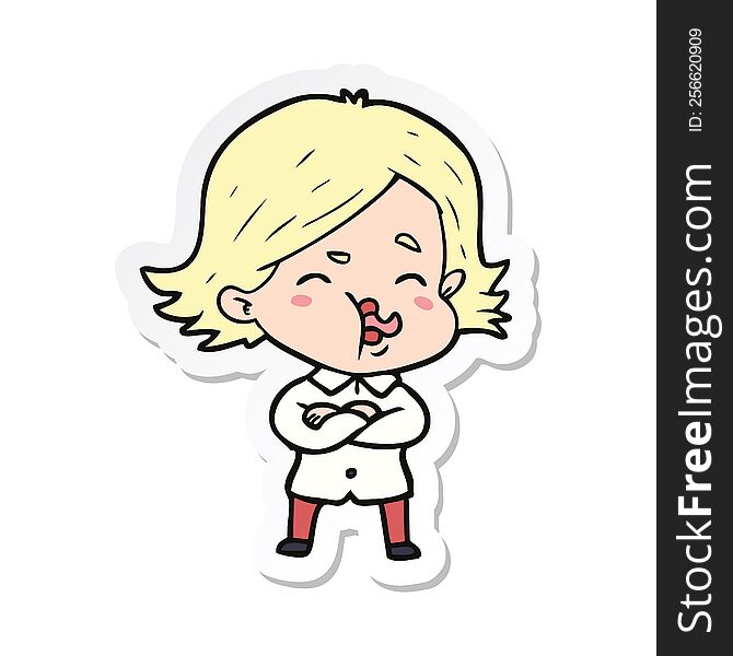 sticker of a cartoon girl pulling face